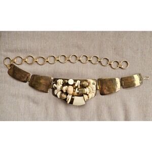 Vtg Signed Susan Brass Hammered Panels&Book Chain Links Brutalist Statement Belt
